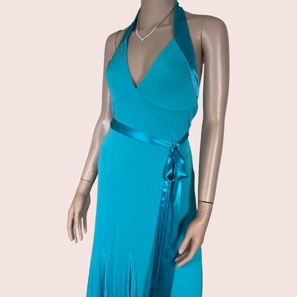 Aquamarine Blue Halter Gown Size M - Picture 2 of 3